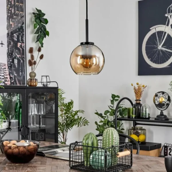 hofstein Suspension Verre 15 cm Koyoto Acier inoxydable, Noir, 1 lumière* Lampes En Verre