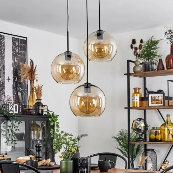 hofstein Suspension Verre 25 cm Koyoto Ambre, 3 lumières* Lampes En Verre