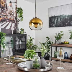 hofstein Suspension Verre 15 cm Koyoto Noir, Argenté, 1 lumière* Lampes En Verre