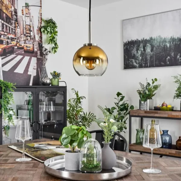 hofstein Suspension Verre 15 cm Koyoto Noir, Argenté, 1 lumière* Lampes En Verre