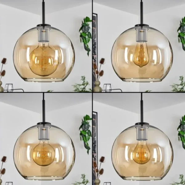 hofstein Suspension Verre 25 cm Koyoto Acier inoxydable, Noir, 1 lumière* Lampes En Verre