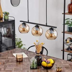 hofstein Suspension Verre 15 cm Koyoto Ambre, 3 lumières* Lampes En Verre
