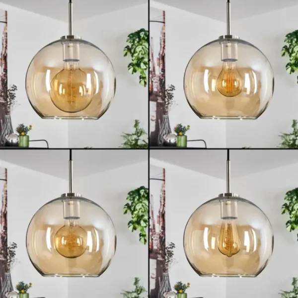 hofstein Suspension Verre 25 cm Koyoto Noir, Argenté, 1 lumière* Lampes En Verre