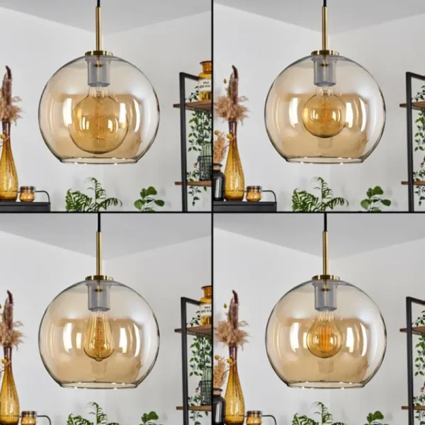 hofstein Suspension Verre 25 cm Koyoto Vieux laiton, 1 lumière* Lampes En Verre