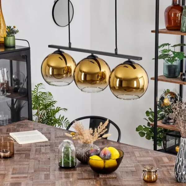 hofstein Suspension Verre 20 cm Koyoto Or, Clair, 3 lumières* Lampes En Verre