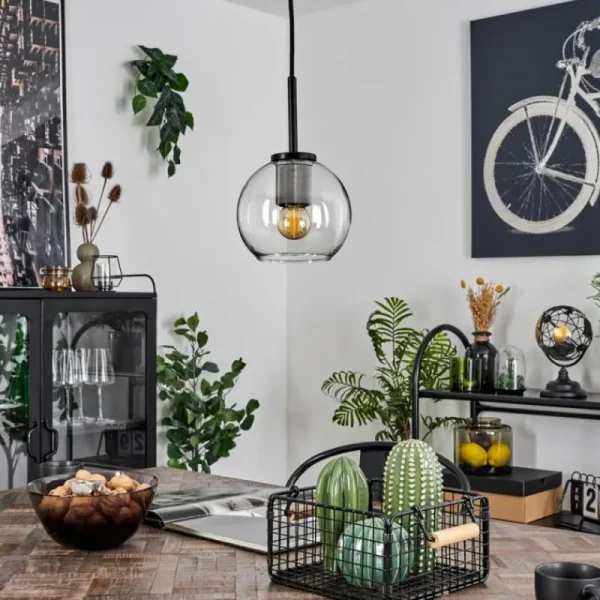 hofstein Suspension Verre 15 cm Koyoto Acier inoxydable, Noir, 1 lumière* Lampes En Verre