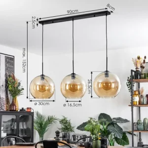 hofstein Suspension Verre 30 cm Koyoto Ambre, 3 lumières* Lampes En Verre