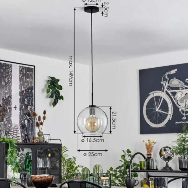 hofstein Suspension Verre 25 cm Koyoto Acier inoxydable, Noir, 1 lumière* Lampes En Verre