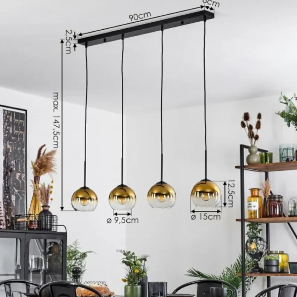 hofstein Suspension Verre 15 cm Koyoto Or, Clair, 4 lumières* Lampes En Verre