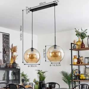hofstein Suspension Verre 30 cm Koyoto Ambre, 2 lumières* Lampes En Verre