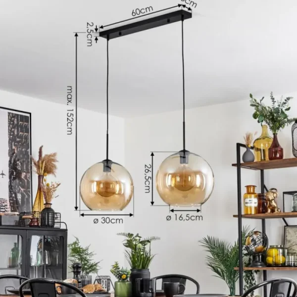 hofstein Suspension Verre 30 cm Koyoto Ambre, 2 lumières* Lampes En Verre