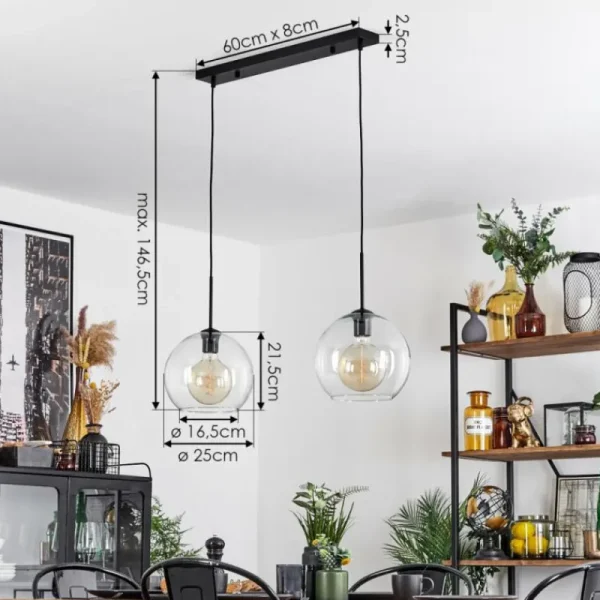 hofstein Suspension Verre 25 cm Koyoto Clair, 2 lumières* Lampes En Verre