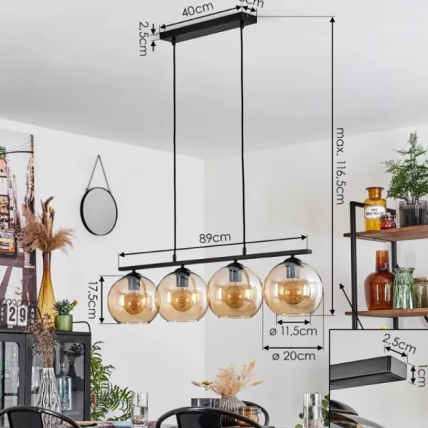 hofstein Suspension Verre 20 cm Koyoto Ambre, 4 lumières* Lampes En Verre