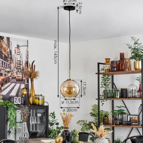 hofstein Suspension Verre 20 cm Koyoto Or, Noir, 1 lumière* Lampes En Verre