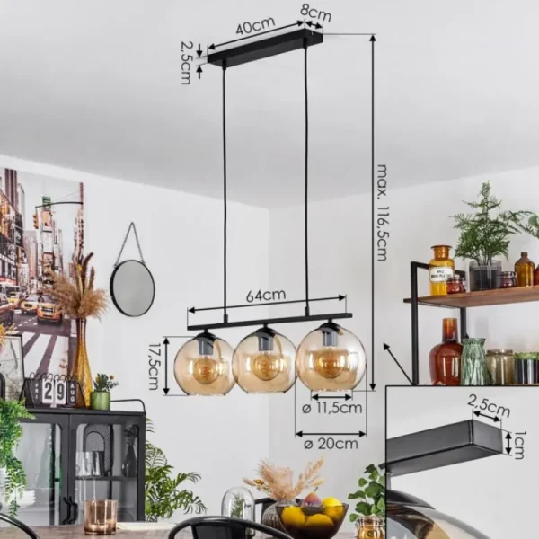 hofstein Suspension Verre 20 cm Koyoto Ambre, 3 lumières* Lampes En Verre