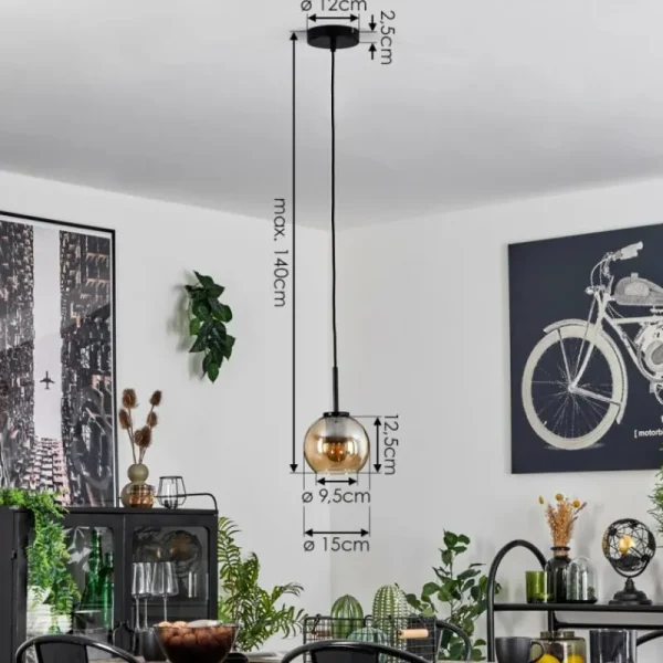 hofstein Suspension Verre 15 cm Koyoto Acier inoxydable, Noir, 1 lumière* Lampes En Verre