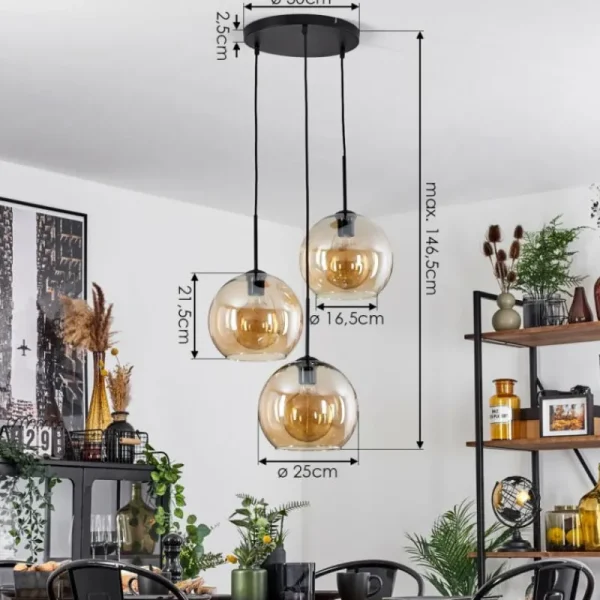 hofstein Suspension Verre 25 cm Koyoto Ambre, 3 lumières* Lampes En Verre