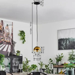 hofstein Suspension Verre 15 cm Koyoto Noir, Argenté, 1 lumière* Lampes En Verre