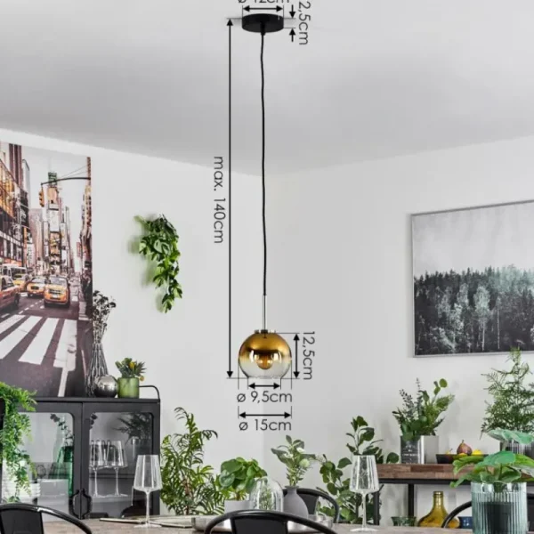 hofstein Suspension Verre 15 cm Koyoto Noir, Argenté, 1 lumière* Lampes En Verre