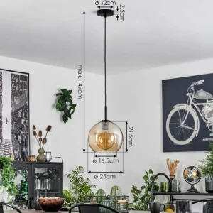 hofstein Suspension Verre 25 cm Koyoto Acier inoxydable, Noir, 1 lumière* Lampes En Verre