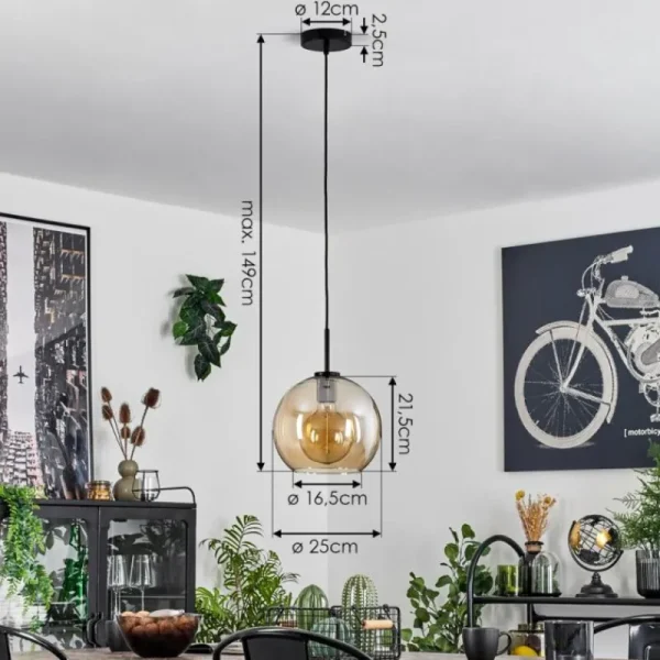 hofstein Suspension Verre 25 cm Koyoto Acier inoxydable, Noir, 1 lumière* Lampes En Verre