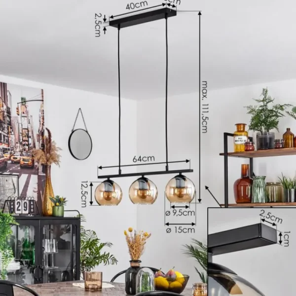 hofstein Suspension Verre 15 cm Koyoto Ambre, 3 lumières* Lampes En Verre
