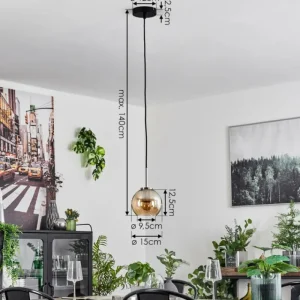 hofstein Suspension Verre 15 cm Koyoto Noir, Argenté, 1 lumière* Lampes En Verre