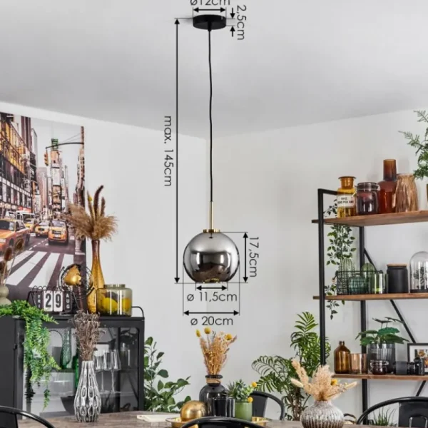 hofstein Suspension Verre 20 cm Koyoto Or, Noir, 1 lumière* Lampes En Verre