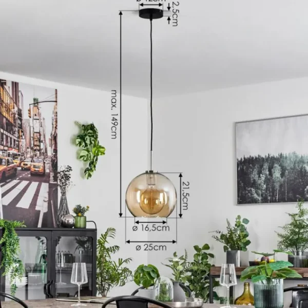 hofstein Suspension Verre 25 cm Koyoto Noir, Argenté, 1 lumière* Lampes En Verre