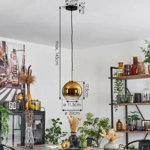 hofstein Suspension Verre 20 cm Koyoto Or, Noir, 1 lumière* Lampes En Verre