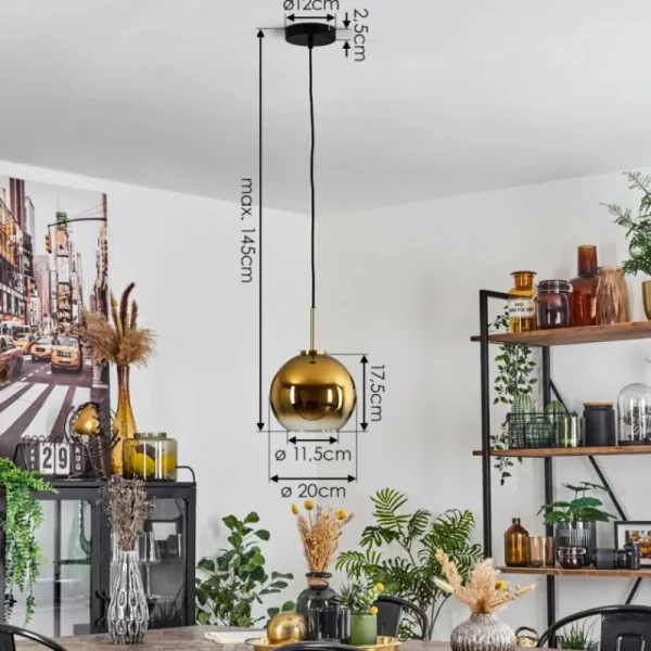 hofstein Suspension Verre 20 cm Koyoto Or, Noir, 1 lumière* Lampes En Verre