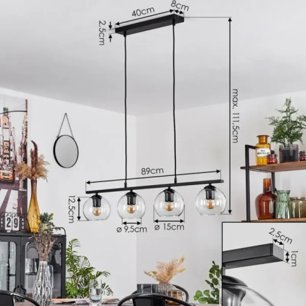 hofstein Suspension Verre 15 cm Koyoto Clair, 4 lumières* Lampes En Verre