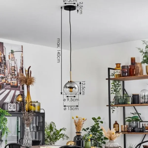 hofstein Suspension Verre 15 cm Koyoto Or, Noir, 1 lumière* Lampes En Verre