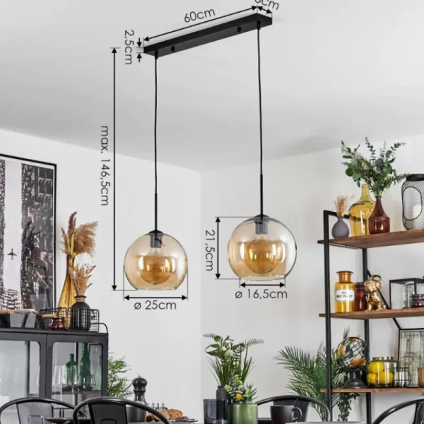 hofstein Suspension Verre 25 cm Koyoto Ambre, 2 lumières* Lampes En Verre