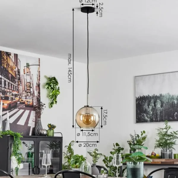 hofstein Suspension Verre 20 cm Koyoto Noir, Argenté, 1 lumière* Lampes En Verre