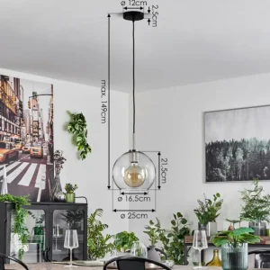 hofstein Suspension Verre 25 cm Koyoto Noir, Argenté, 1 lumière* Lampes En Verre