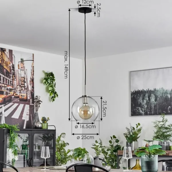 hofstein Suspension Verre 25 cm Koyoto Noir, Argenté, 1 lumière* Lampes En Verre