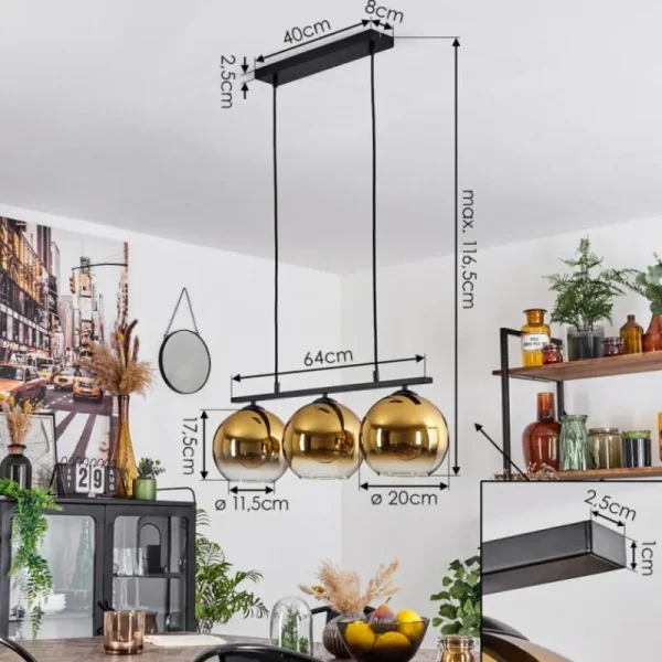 hofstein Suspension Verre 20 cm Koyoto Or, Clair, 3 lumières* Lampes En Verre