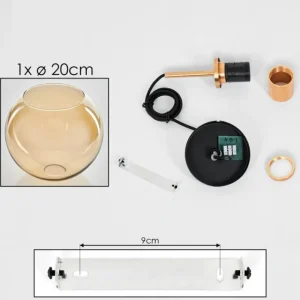 hofstein Suspension Verre 20 cm Koyoto Or, Noir, 1 lumière* Lampes En Verre