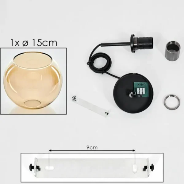 hofstein Suspension Verre 15 cm Koyoto Acier inoxydable, Noir, 1 lumière* Lampes En Verre