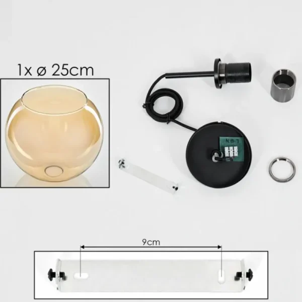 hofstein Suspension Verre 25 cm Koyoto Acier inoxydable, Noir, 1 lumière* Lampes En Verre