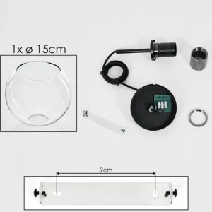hofstein Suspension Verre 15 cm Koyoto Acier inoxydable, Noir, 1 lumière* Lampes En Verre