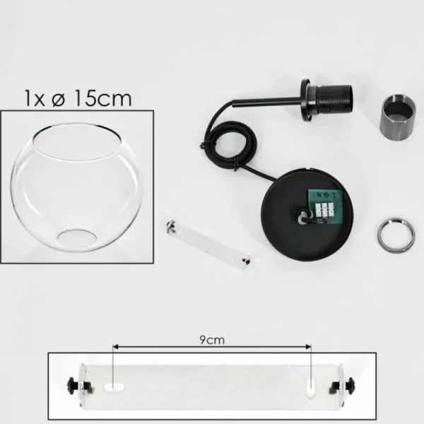 hofstein Suspension Verre 15 cm Koyoto Acier inoxydable, Noir, 1 lumière* Lampes En Verre
