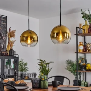 hofstein Suspension Verre 25 cm Koyoto Or, Clair, 2 lumières* Lampes En Verre
