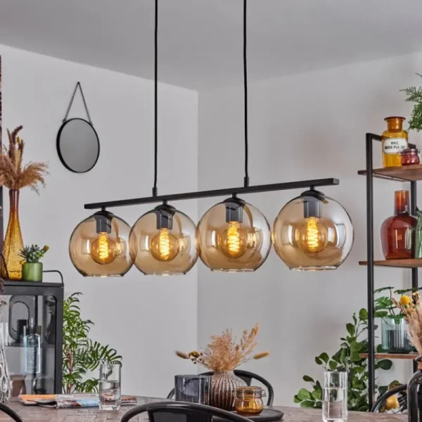 hofstein Suspension Verre 20 cm Koyoto Ambre, 4 lumières* Lampes En Verre