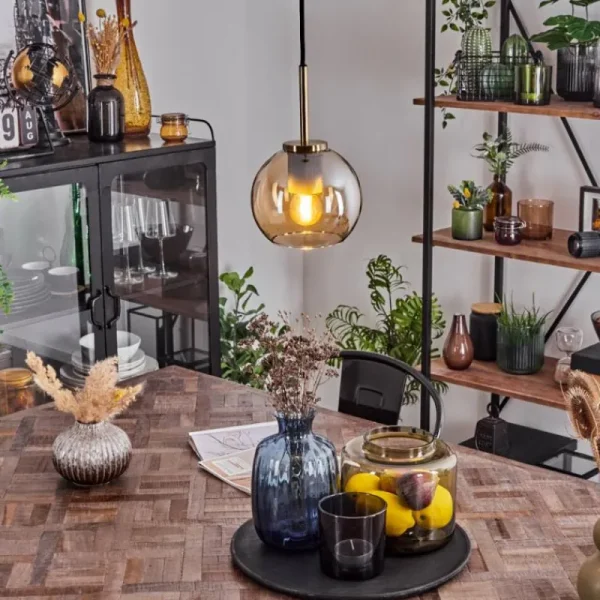 hofstein Suspension Verre 15 cm Koyoto Vieux laiton, 1 lumière* Lampes En Verre