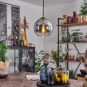 hofstein Suspension Verre 20 cm Koyoto Vieux laiton, 1 lumière* Lampes En Verre