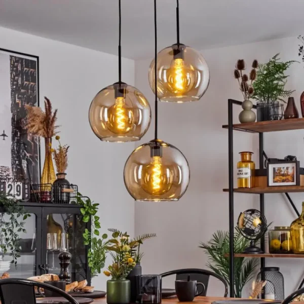 hofstein Suspension Verre 25 cm Koyoto Ambre, 3 lumières* Lampes En Verre