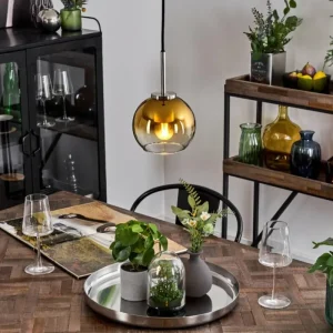 hofstein Suspension Verre 15 cm Koyoto Noir, Argenté, 1 lumière* Lampes En Verre