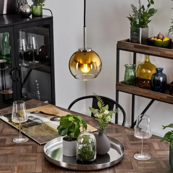 hofstein Suspension Verre 15 cm Koyoto Noir, Argenté, 1 lumière* Lampes En Verre